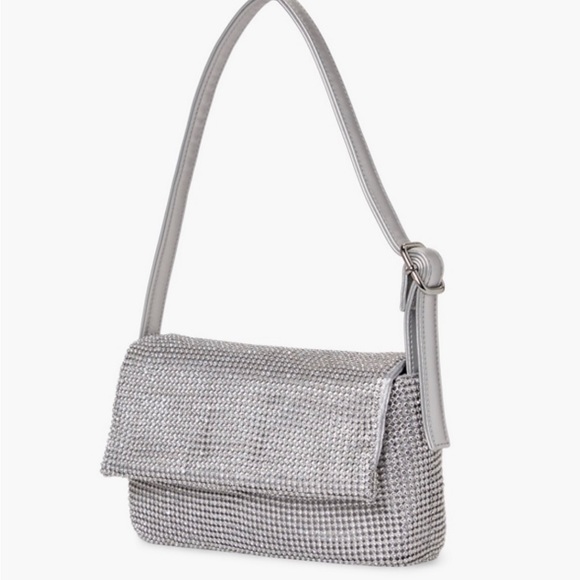 NWT Rhinestone Mesh Shoulder Bag | Silver Metallic Buckle Strap Purse - Picture 16 of 16